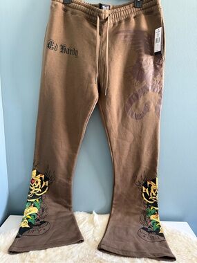 Ed Hardy Men’s Mocha Bootcut Fleece Sweatpants